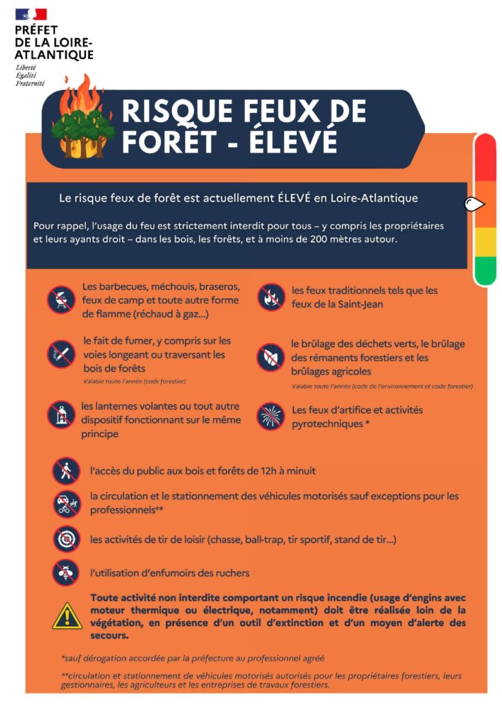 Feux de forêt et végétation : vigilance orange (risque élevé), Mairie de Mésanger